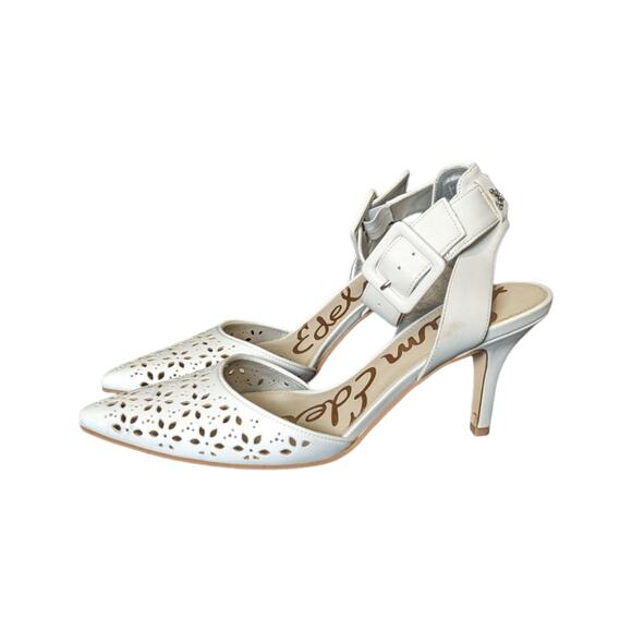 Sam Edelman Odynna Pointed Toe Heels White Laser Cut Floral Dainty Womens 9.5 - Picture 2 of 8